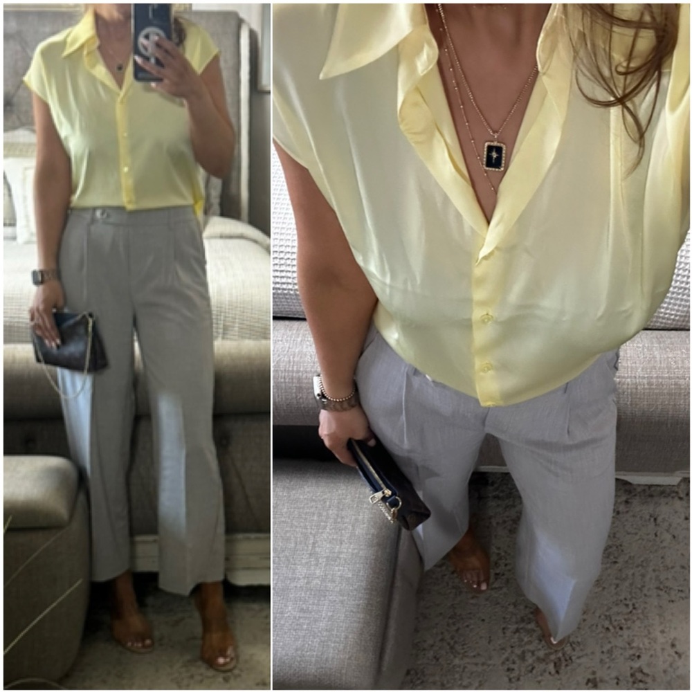 New💕Elegant Yellow short sleeve button front blouse - Picture 2 of 8